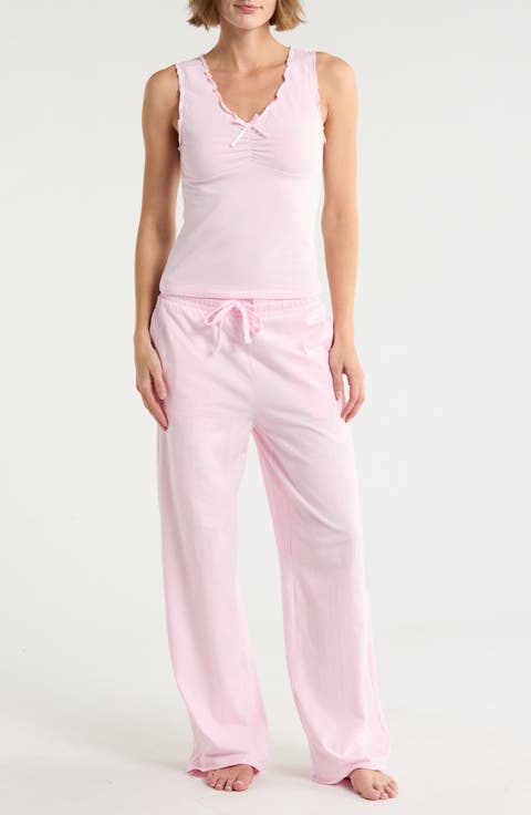 Lettuce Edge Cotton Jersey Long Pajamas