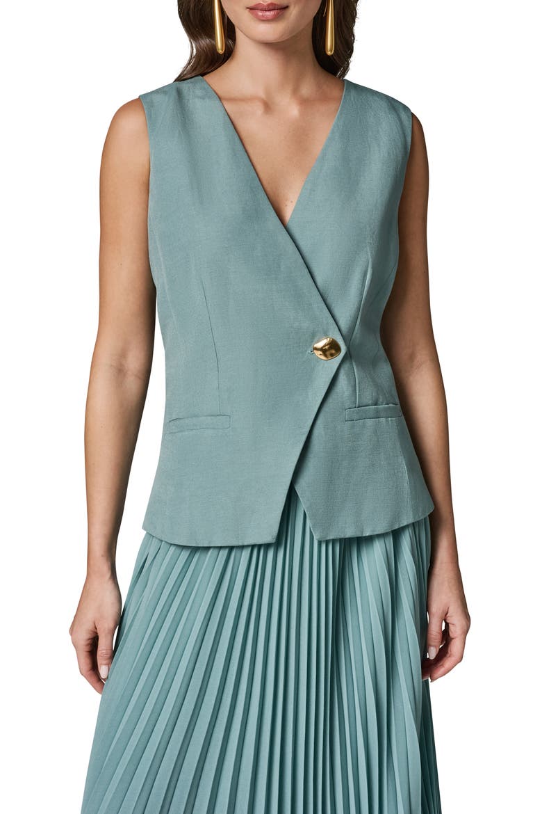 Mixed Media Linen Blend Pleated Midi Dress, Alternate, color, WATERLILY