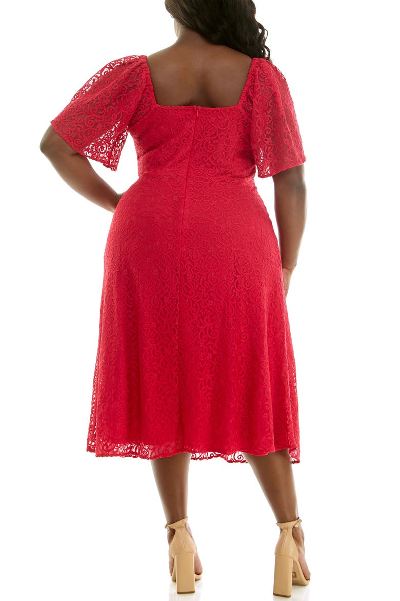 Lace Flutter Sleeve Midi Dress, Alternate, color, CHERRY
