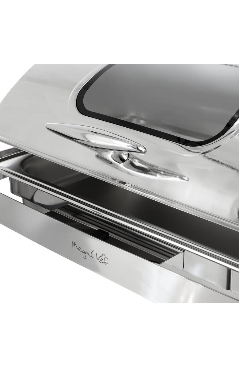 Megachef 9.5 Quart Oblong Roll Top Stainless Steel Professional Chafing Dish/Food Warmer/Buffet Server with Window, Alternate, color, Silver