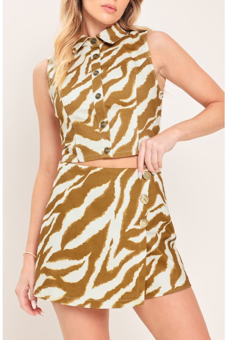 Print Button Detail Skort, Alternate, color, IVORY BROWN