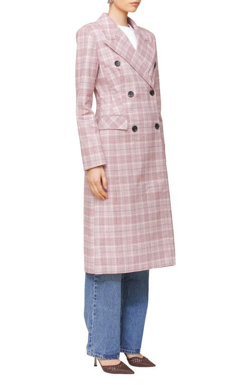 Shop Avec Les Filles Plaid Double Breasted Coat In Pink-red