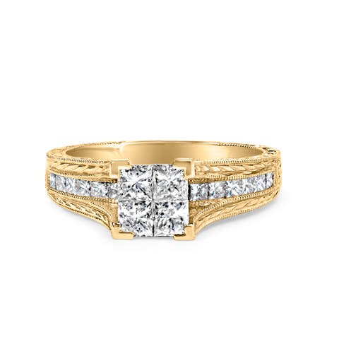 14K Yellow Gold 1.0 Cttw Princess Composite Diamond Engagement Ring