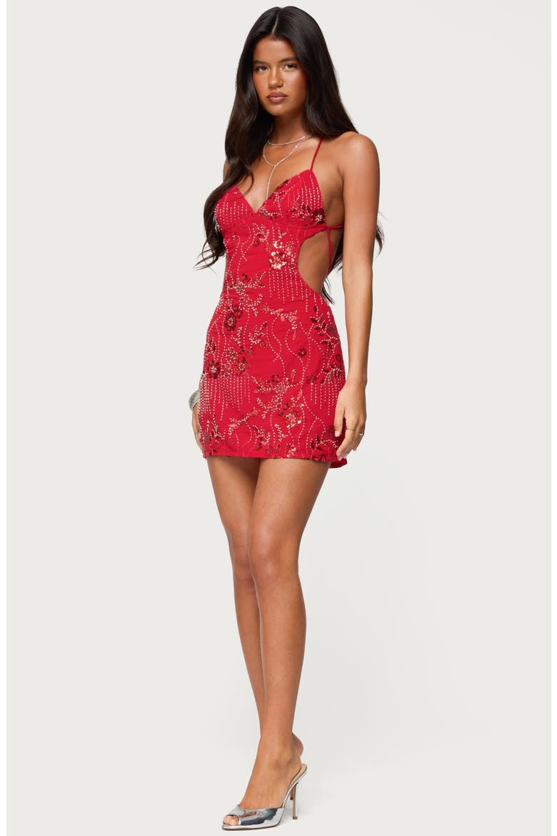 Annalee Beaded Sequin Chiffon Minidress, Alternate, color, RED
