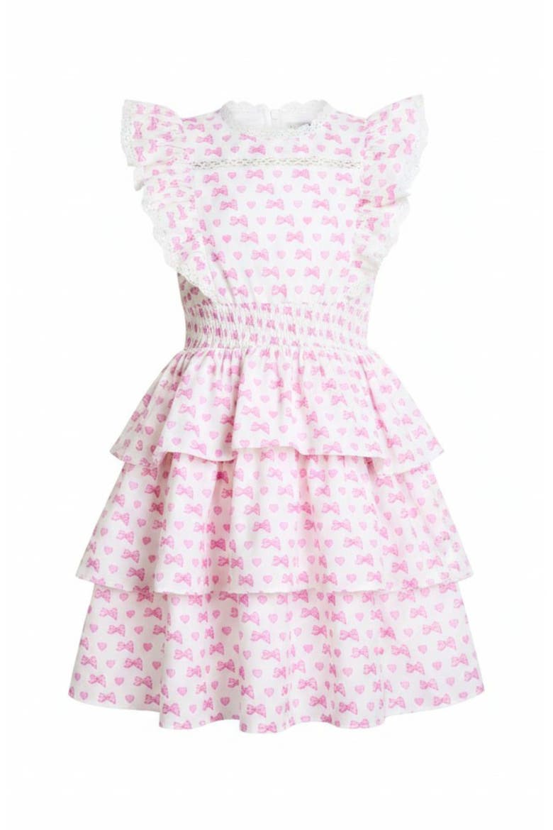 Girly Bow Smocked Ruffle Tiered Dress, Main, color, Pink