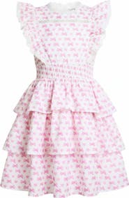 Mia Belle Girls Girly Bow Smocked Ruffle Tiered Dress