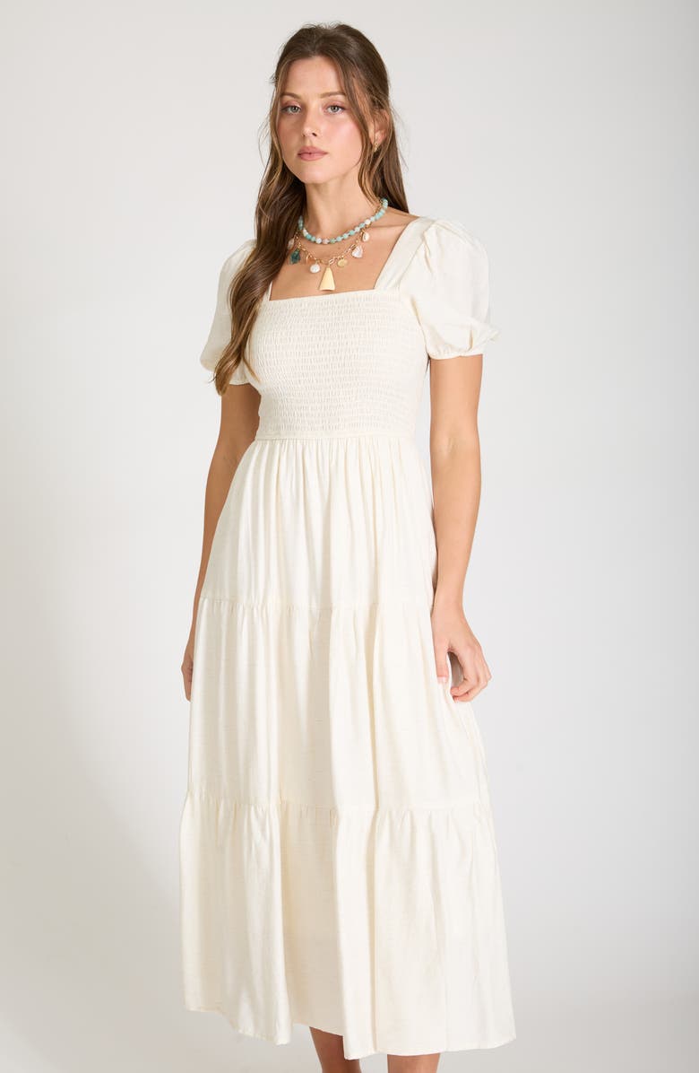 AUGUST SKY Smocked Bodice Maxi Dress, Alternate, color, Natural