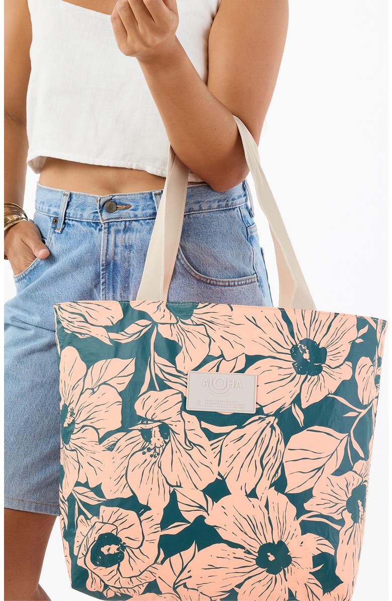 Aloha Collection Day Tripper Flor Del Mar Water Resistant Tyvek<sup>®</sup> Tote, Alternate, color, Dark Teal/ Peachy