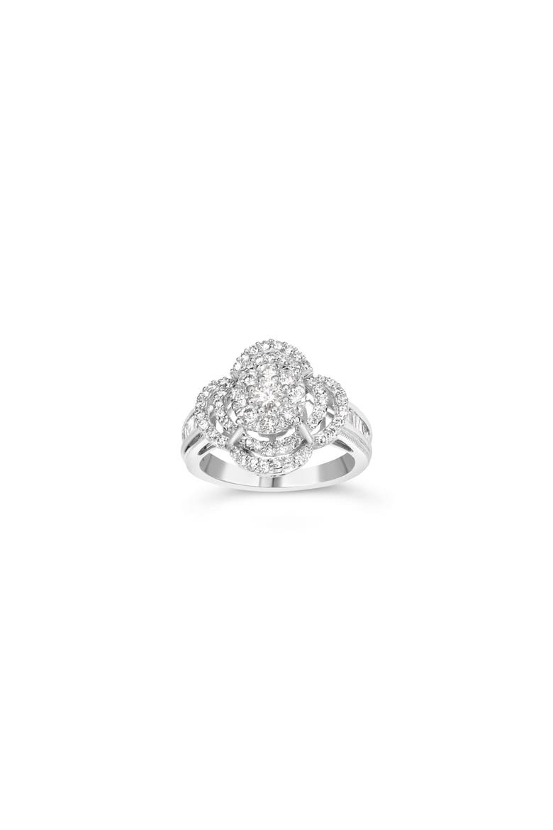 14K White Gold 1.0 Ctw Diamond Floral Cluster Quatrefoil Channel Set Band Cocktail Statement Ring, Main, color, White Gold