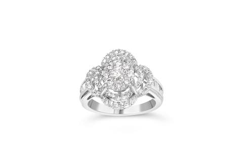 14K White Gold 1.0 Ctw Diamond Floral Cluster Quatrefoil Channel Set Band Cocktail Statement Ring