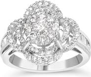 Haus of Brilliance 14K White Gold 1.0 Ctw Diamond Floral Cluster Quatrefoil Channel Set Band Cocktail Statement Ring