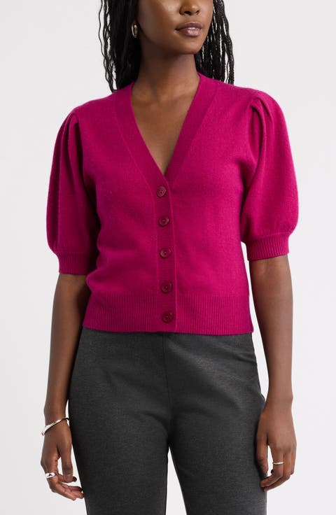 Wool & Cashmere Puff Sleeve Cardigan