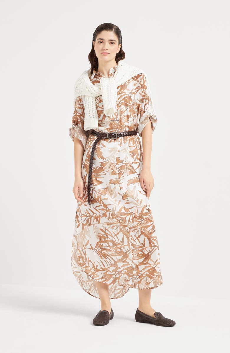 Brunello Cucinelli Herbarium Print chemisier dress, Alternate, color, 