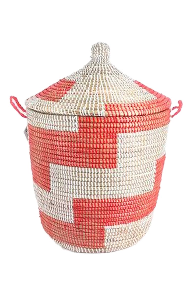 Mbare Dou Lid Storage Basket Stripe Red Medium Storage, Main, color, 