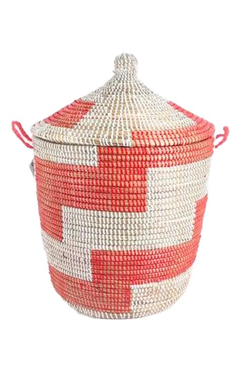 Dou Lid Storage Basket Stripe Red Medium Storage
