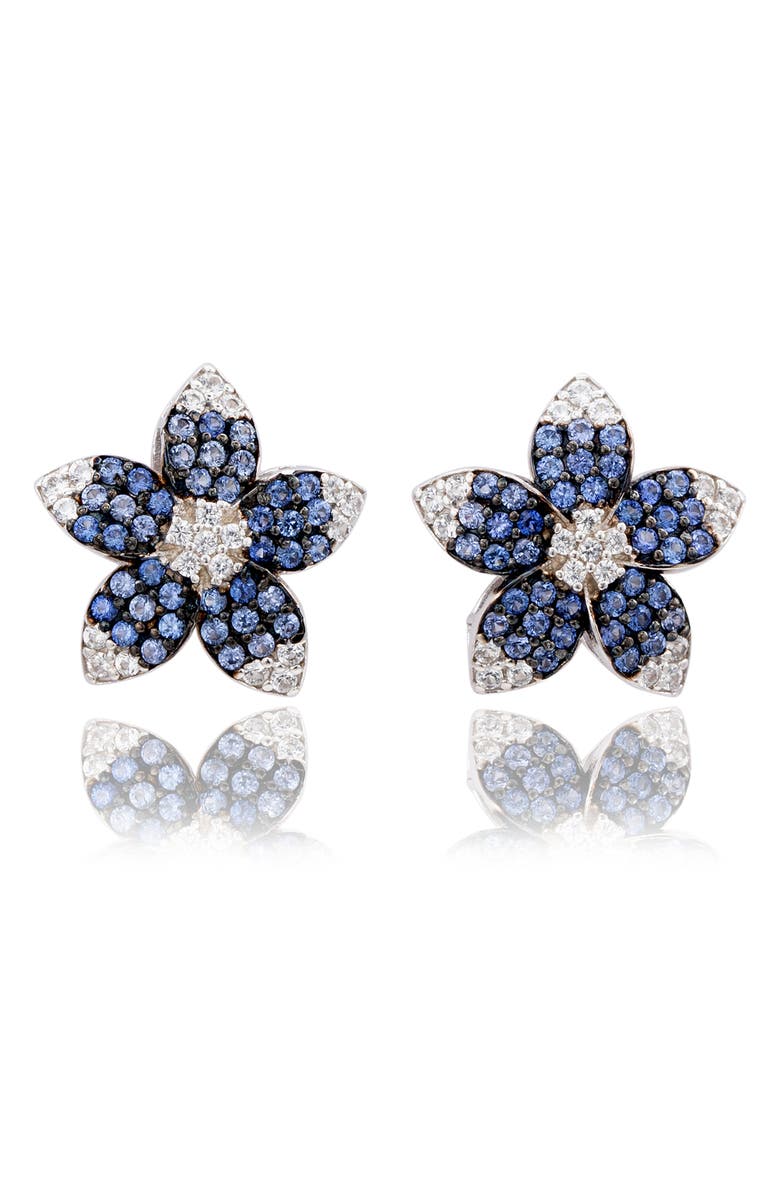SUZY LEVIAN Sapphire Flower Stud Earrings, Main, color, Blue