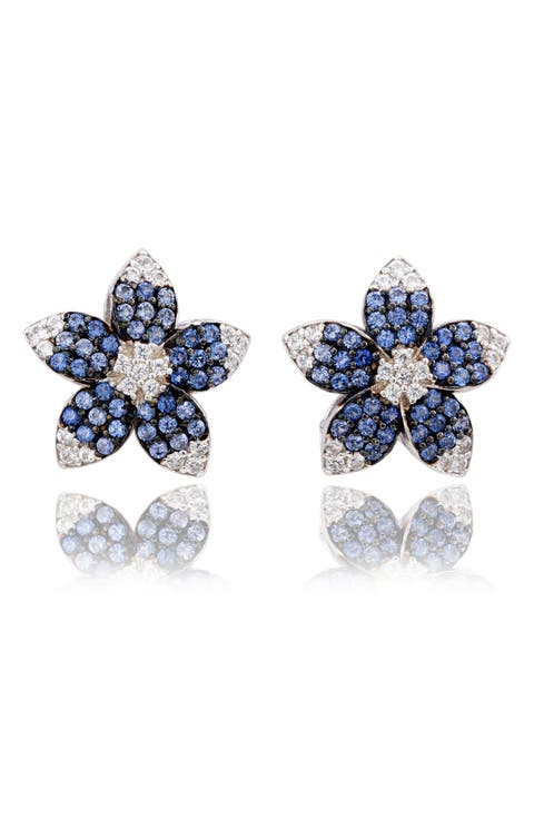 Sapphire Flower Stud Earrings