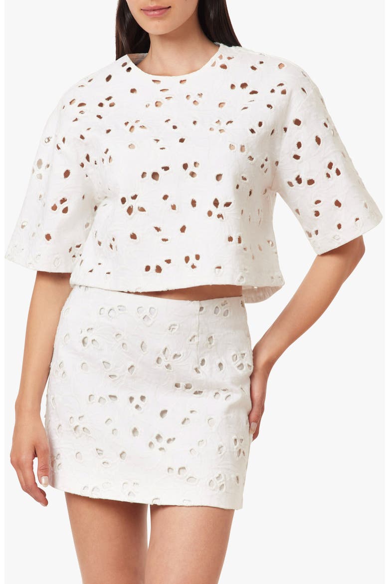 Embroidered Eyelet Crop Top, Main, color, WHITE
