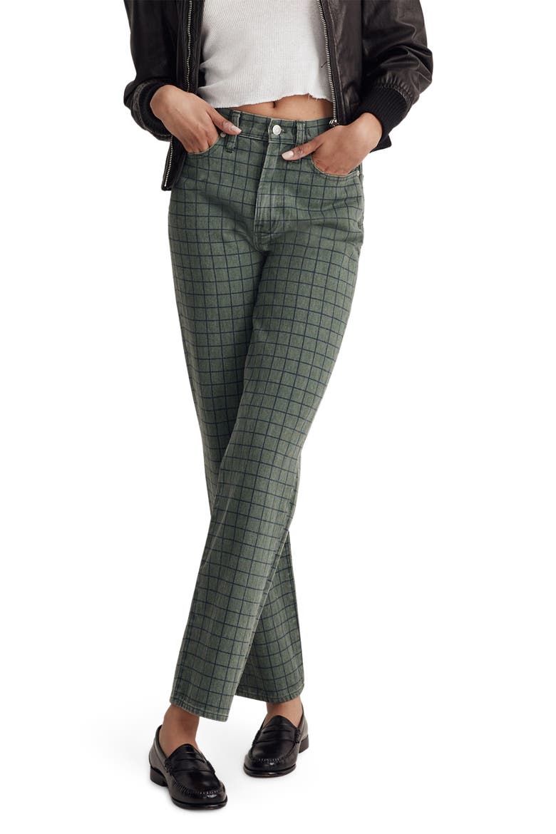 The Perfect Vintage Plaid High Waist Straight Leg Jeans, Main, color, FOREST