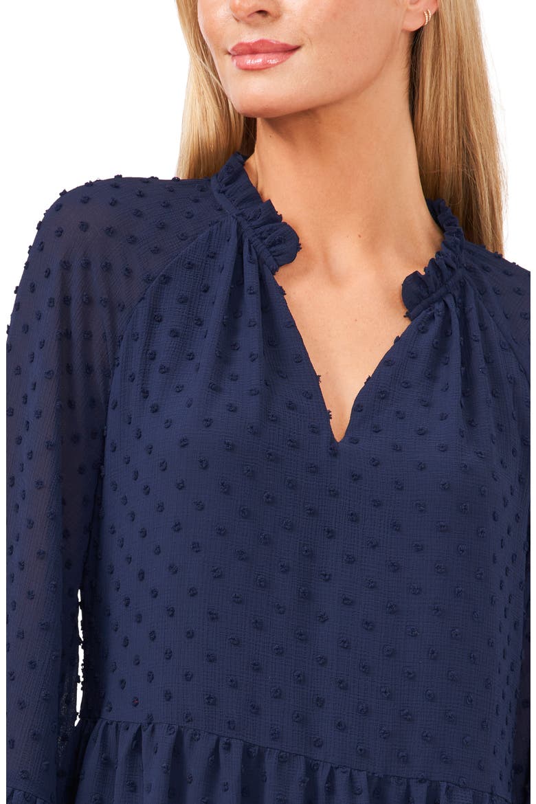 Clip Dot Ruffle Long Sleeve Shift Dress, Alternate, color, CLASSIC NAVY