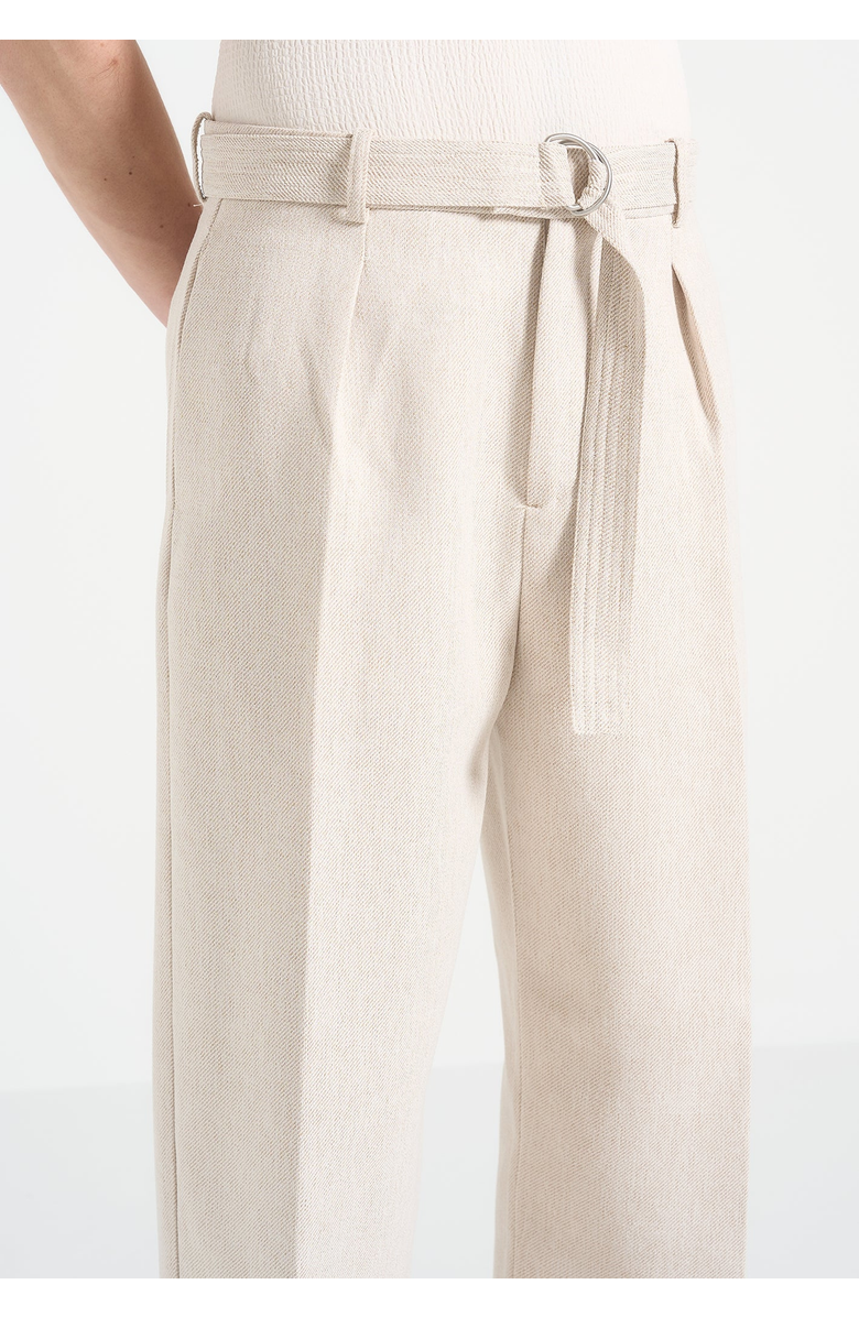 Manière De Voir Loic Wide Leg Textured Trousers with Belt, Alternate, color, Cream