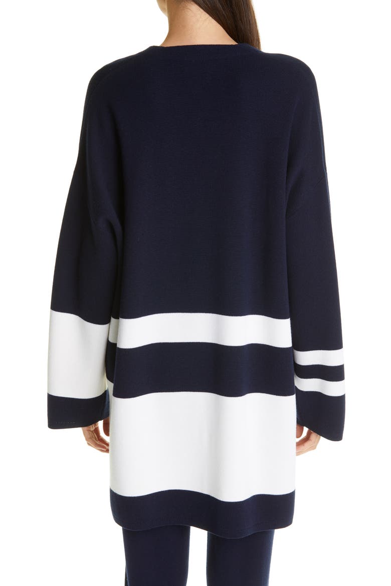 High/Low Milano Knit Cardigan, Alternate, color, NAVY/IVORY