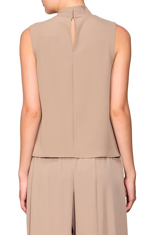 Melloday Drape Neck Sleeveless Crepe Top In Brown
