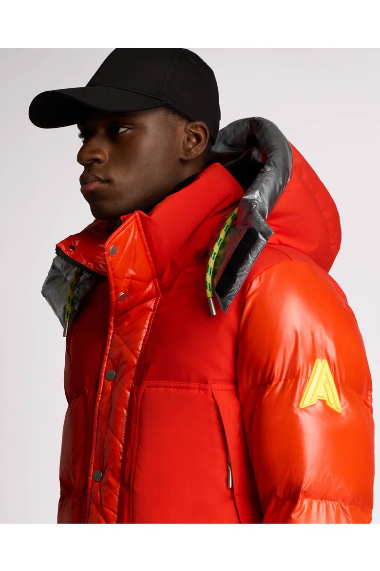 Farlin Mixed Media Relaxed Fit Puffer with Removable Hood, Alternate, color, Safety Orange