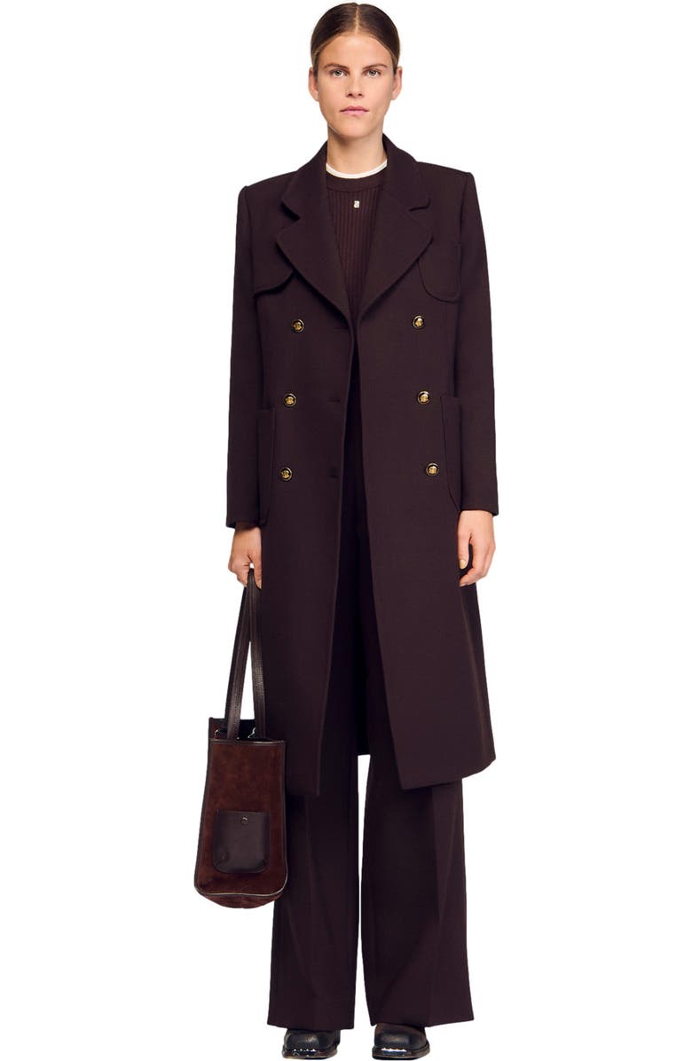 SANDRO Soft suede shopping bag, Alternate, color, Mahogany