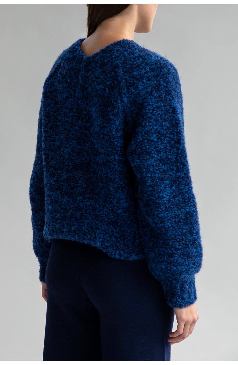 SSKEIN V Neck Boucle Pullover, Alternate, color, Sky Navy