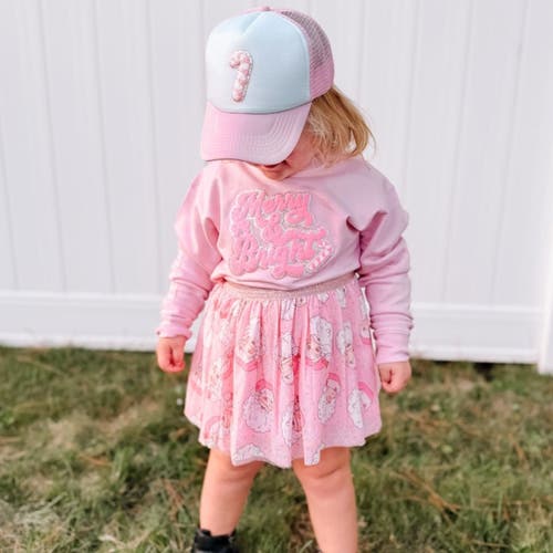 Sweet Wink Candy Cane Patch Christmas Trucker Hat In Pink/white