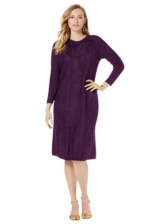 Jessica London Cable Sweater Dress In Purple