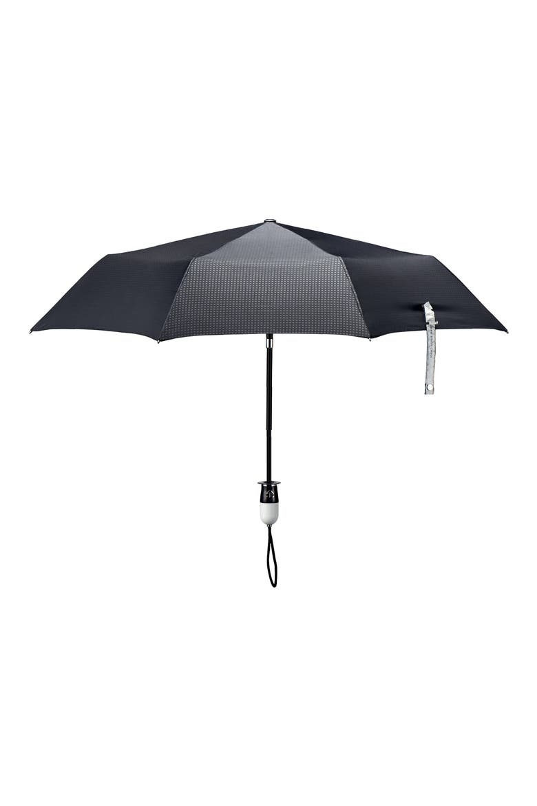 Stratus Auto Open Stick Umbrella, Main, color, BLACK/ PIANO BLACK-WHITE