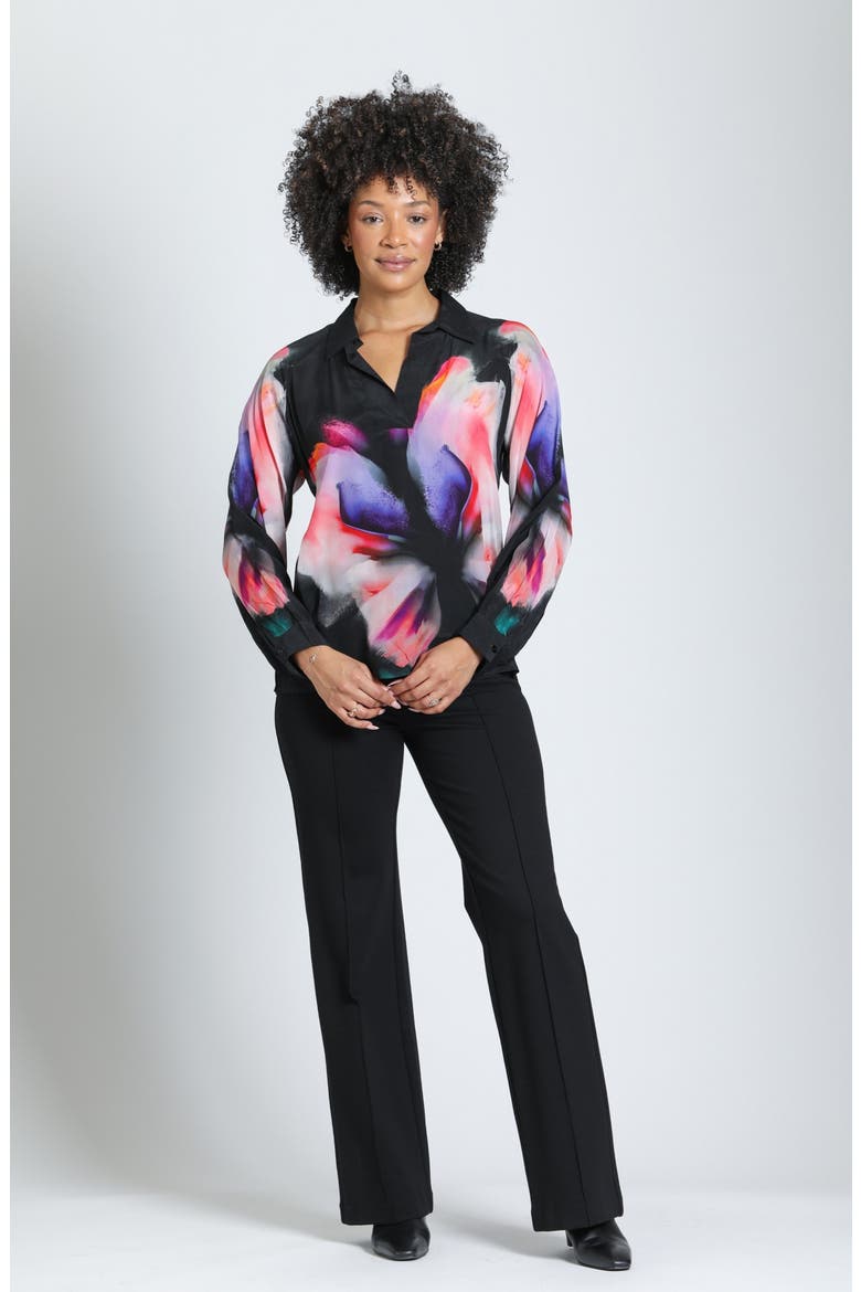 Long Sleeve Half Placket Pullover Top, Alternate, color, BLACK MULTI