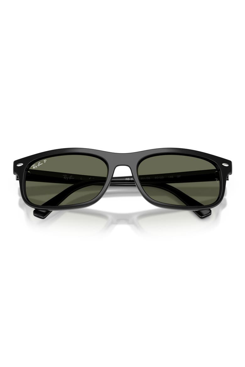 60mm Polarized Rectangular Sunglasses, Alternate, color, BLACK / POLAR GREEN