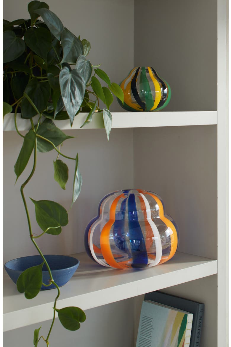 Folk Glass Vase, Alternate, color, BLUE/ ORANGE