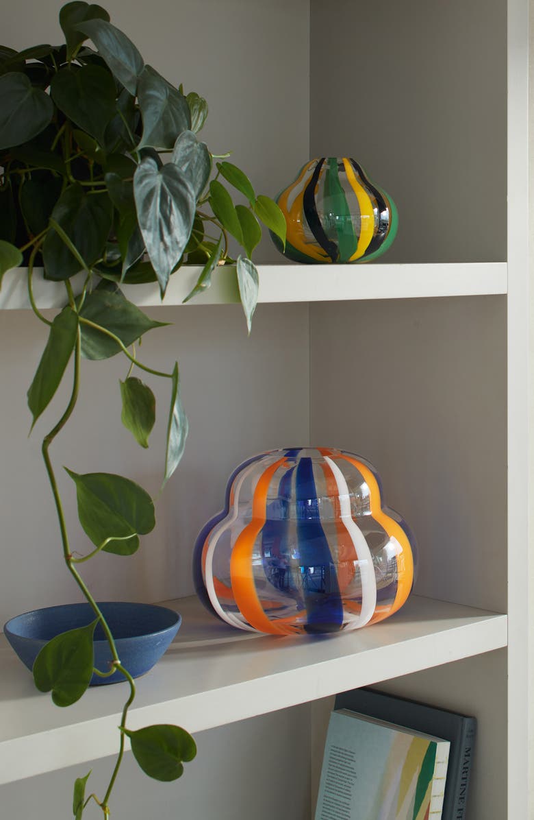 LSA Folk Glass Vase, Alternate, color, Blue/ Orange