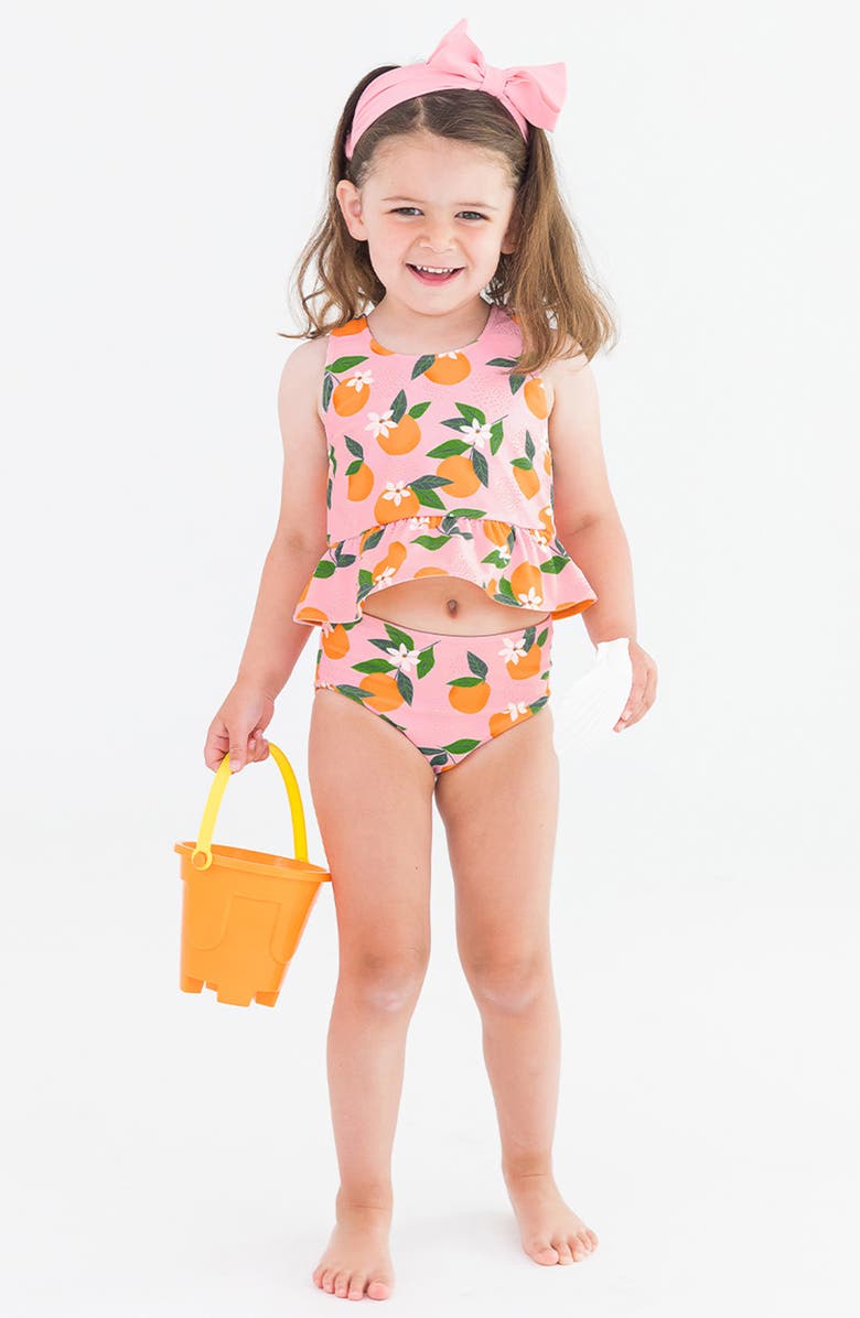 RuffleButts Kids' Orange You the Sweetest Reversible Two-Piece Swimsuit, Alternate, color, Pink