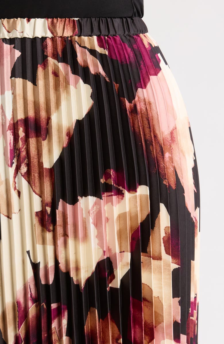 Anne Klein Pleated Pull-On Midi Skirt, Alternate, color, Anne Black Multi