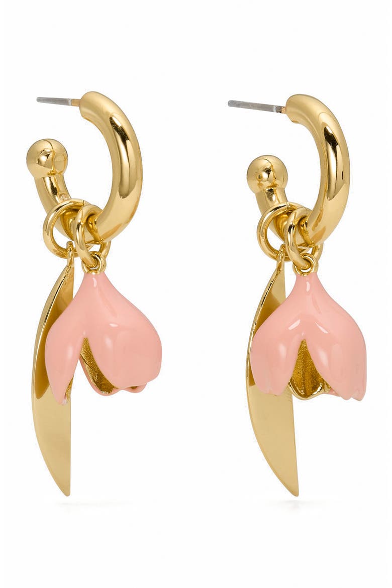 golden bloom flower drop earrings, Main, color, PINK.