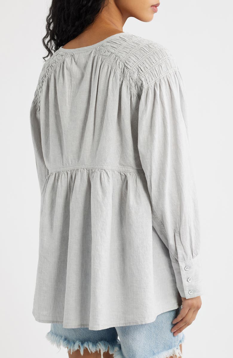 Free People Alana Linen & Cotton Blend Babydoll Tunic, Alternate, color, Blue And White Combo