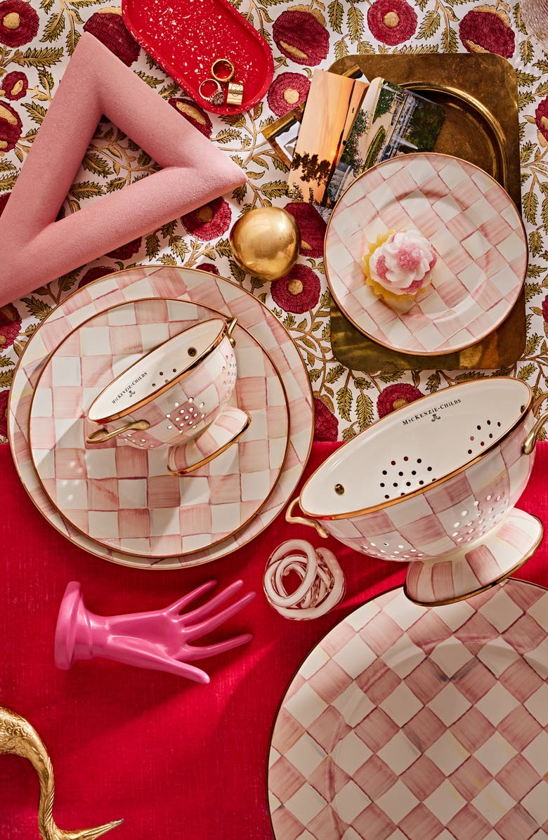 MACKENZIE CHILDS Rosy Check Small Colander, Alternate, color, Pink/ White