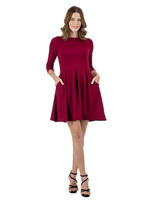 24seven Comfort Apparel Perfect Fit And Flare Pocket Dress In Burgundy