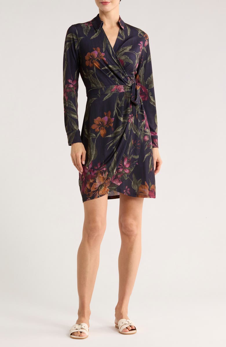 Tommy Bahama Carmela Orchid Isle Long Sleeve Wrap Dress, Main, color, Black
