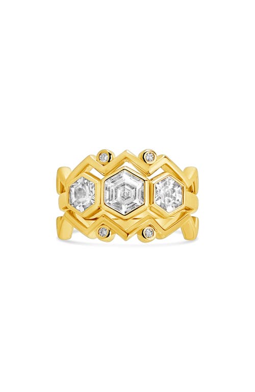 Sterling Forever 14k Plated Cz Set Of 3 Caterina Stacking Rings