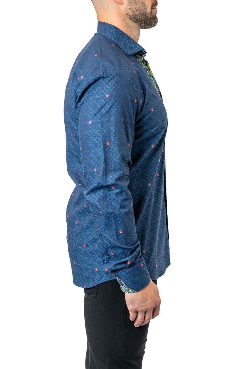 Maceoo Einstein Symbols 12 Blue Contemporary Fit Button-Up Shirt, Alternate, color, Blue