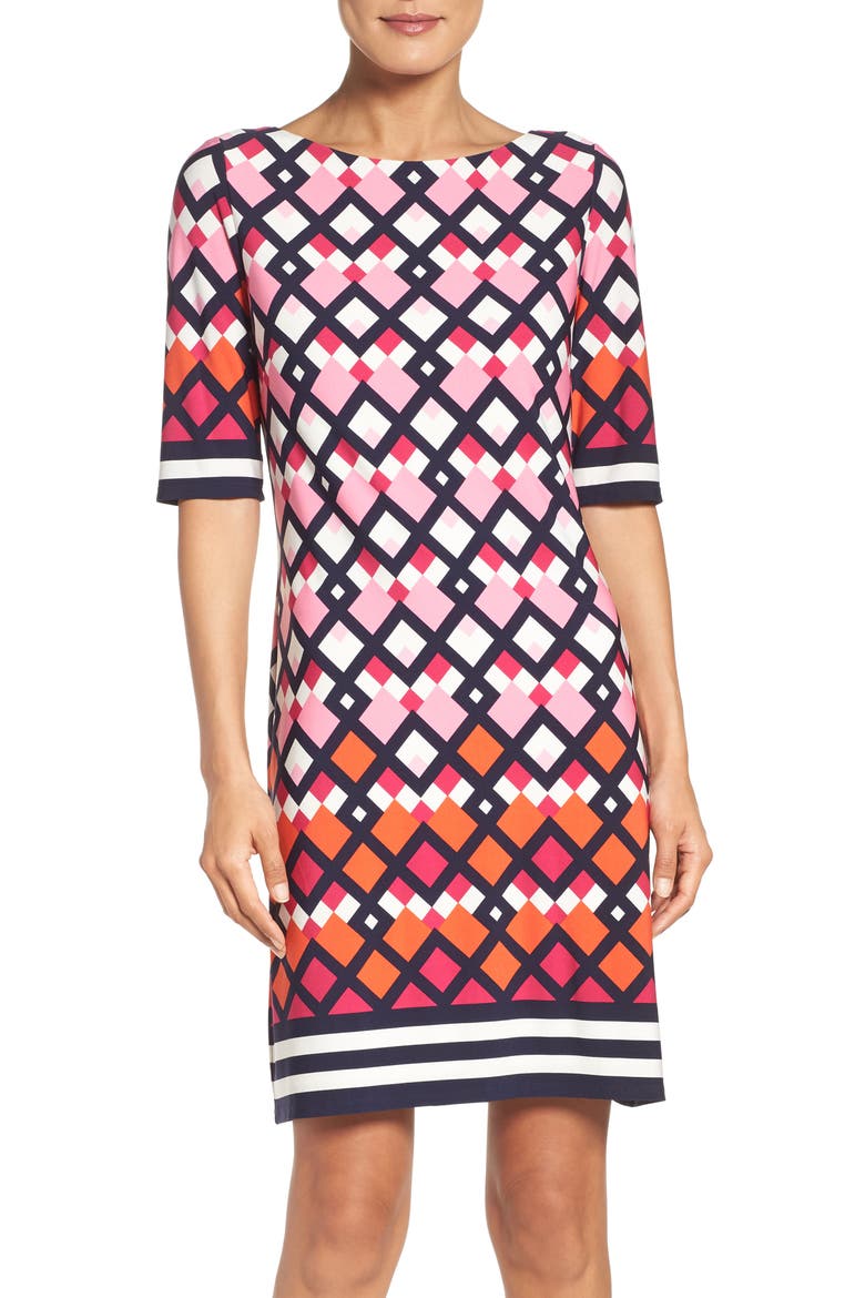 Border Print Shift Dress, Main, color, PINK