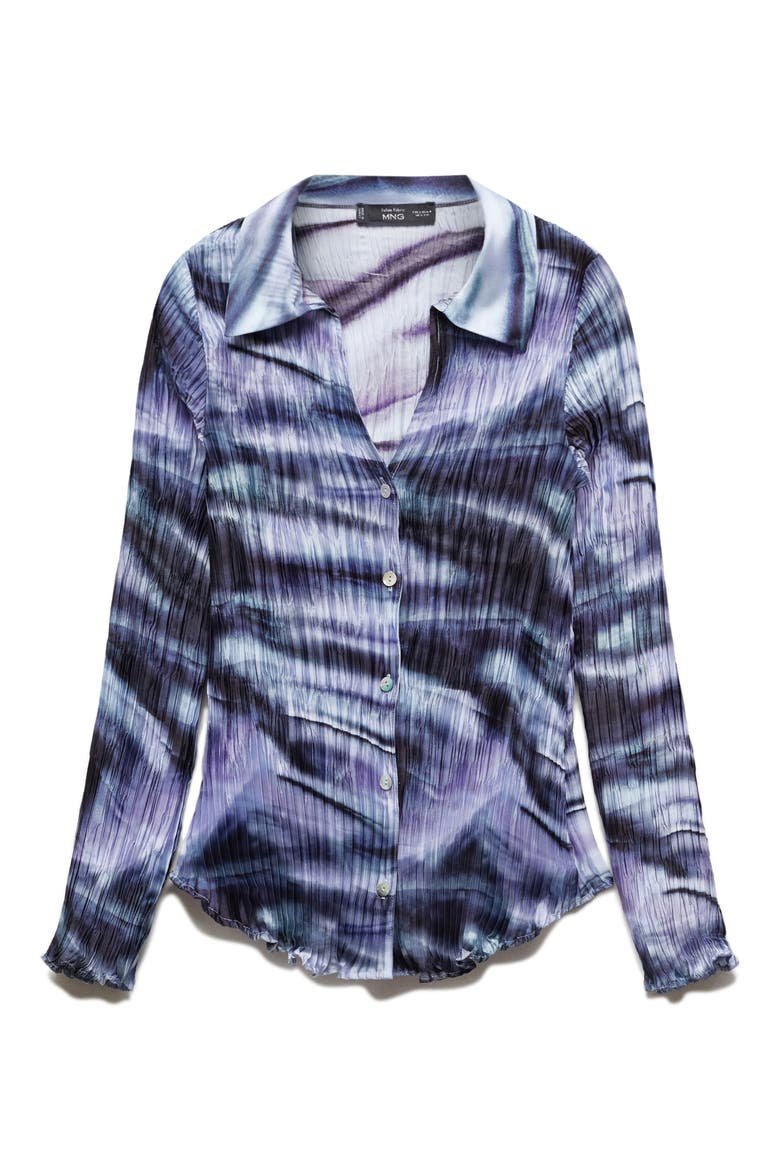 Tie Dye Pleated Button-Up Shirt, Alternate, color, BLUE