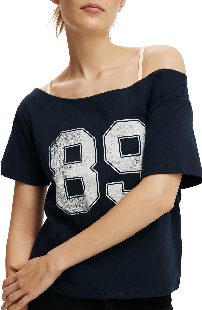 Cotton On Women's The Sporty Off Shoulder Graphic Tee, Alternate, color, 89  Total Eclipse