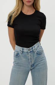 Michael Stars Rico Crewneck Strech Cotton Blend Rib T-Shirt